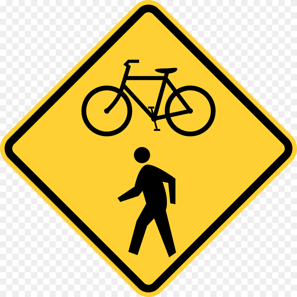 Bicycles And Pedestrians A Fluorescent Yellow Green Background May Be Used With This Sign Clipart, Symbol, Bicycle, Vehicle, Transportation Free Png