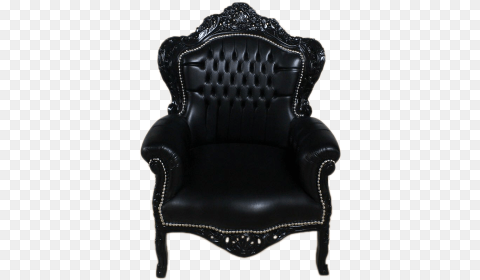Big Baroque Armchair Black Frame Black Leather Armchair Black, Chair, Furniture Png Image