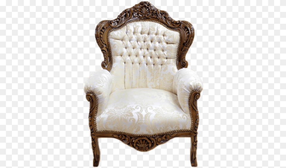 Big Baroque Armchair Brown Frame Biege Royal Flowers Fauteuil, Chair, Furniture Free Png