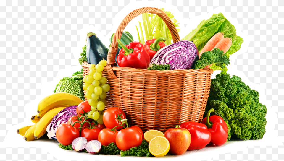 Big Basket Of Fruits And Vegetables, Banana, Food, Fruit, Plant Png Image