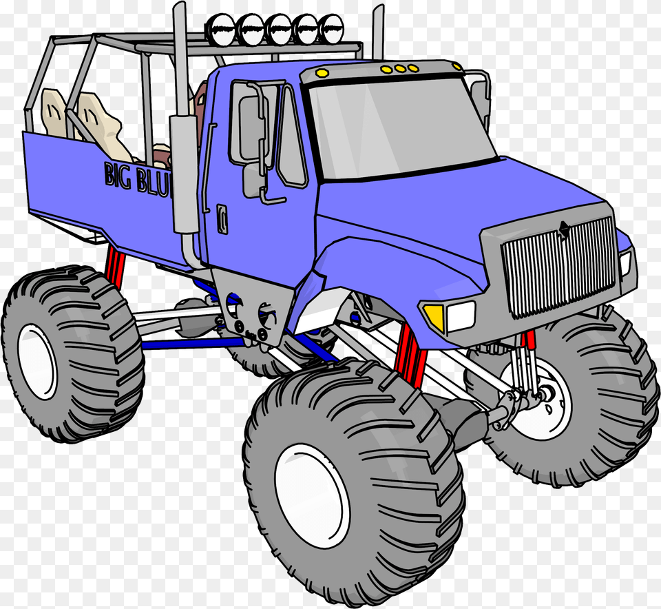 Big Blue Monster Truck Vehicle Clipart Monster Truck, Bulldozer, Machine, Wheel, Transportation Free Transparent Png