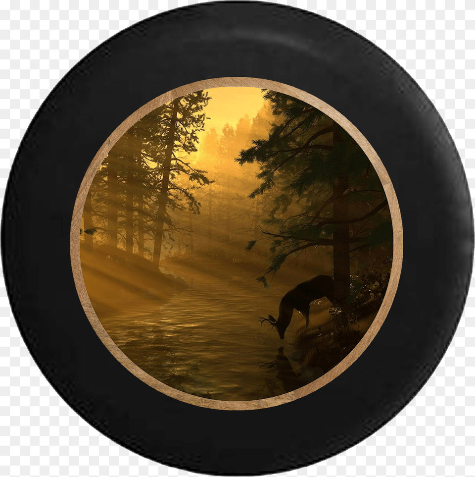 Big Buck Deer Drinking From River Tree Line Rv Camper, Photography, Tire, Fisheye, Person Free Png Download