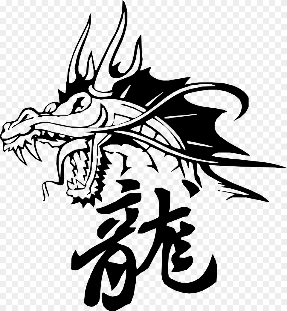 Big Chinese Zodiac Dragon Tattoo, Gray Png Image