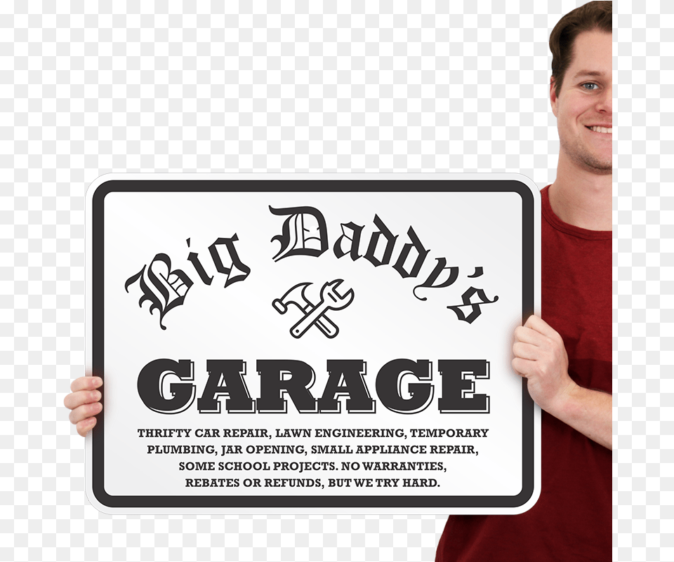 Big Daddys Garage Sign Signage, T-shirt, Clothing, Advertisement, Adult Free Png