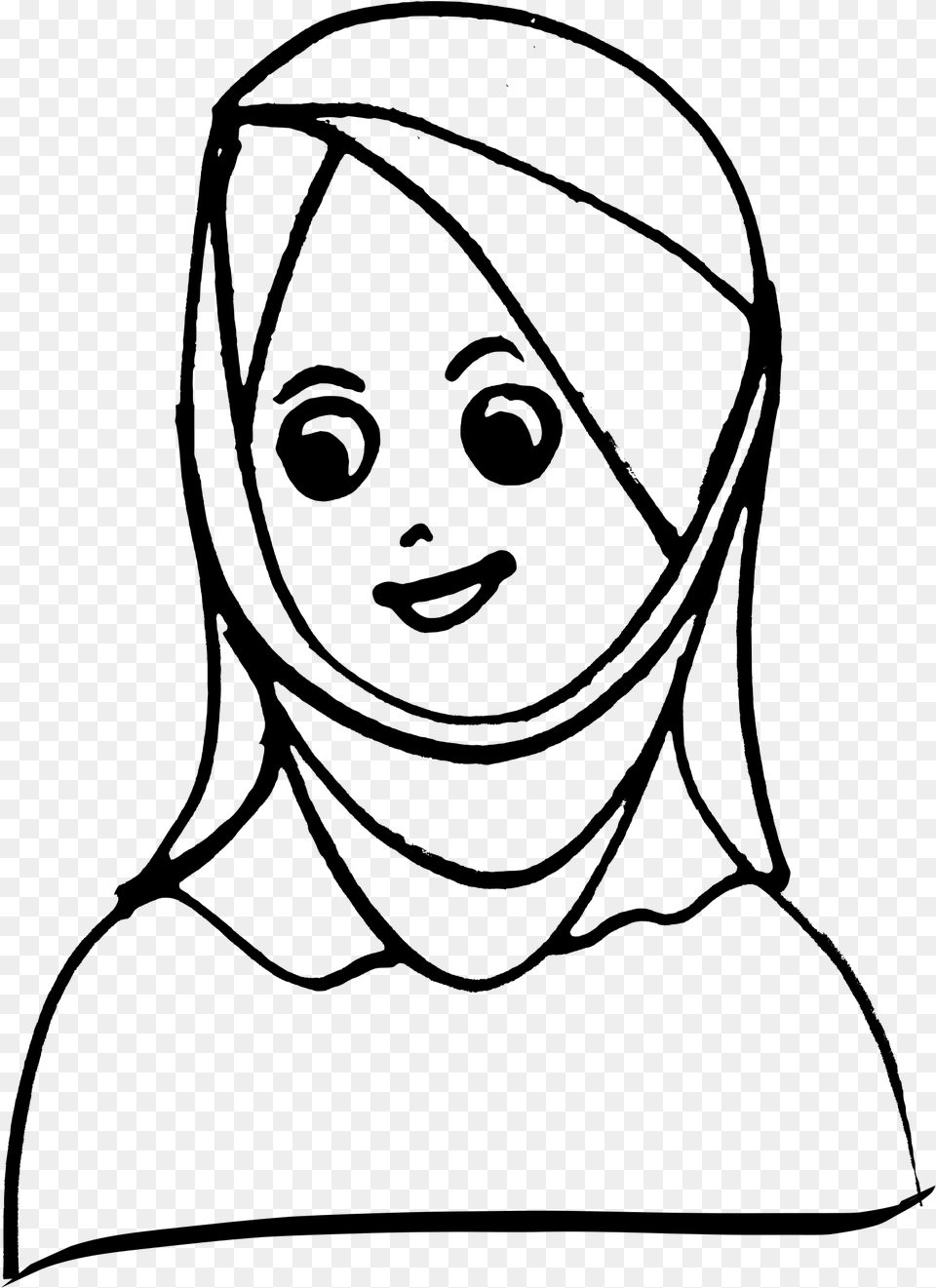 Big Girl With Head Scarf Drawing, Gray Free Png Download