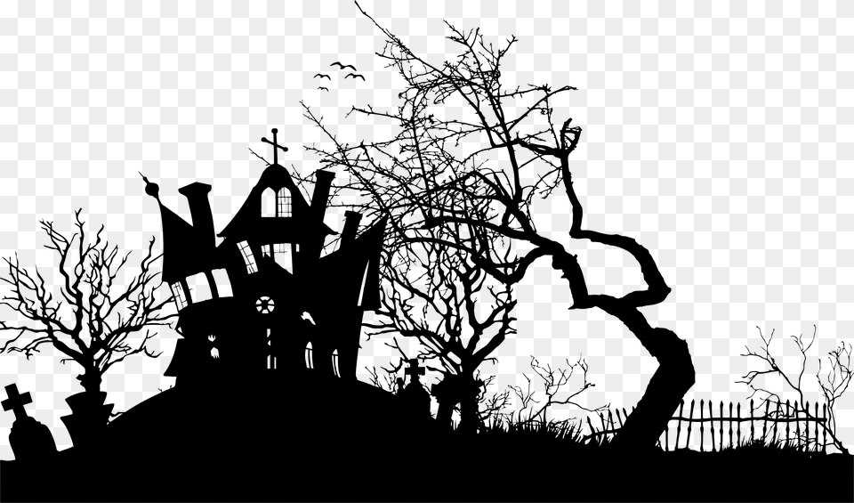 Big Image Black And White Haunted House Clipart, Gray Free Png Download