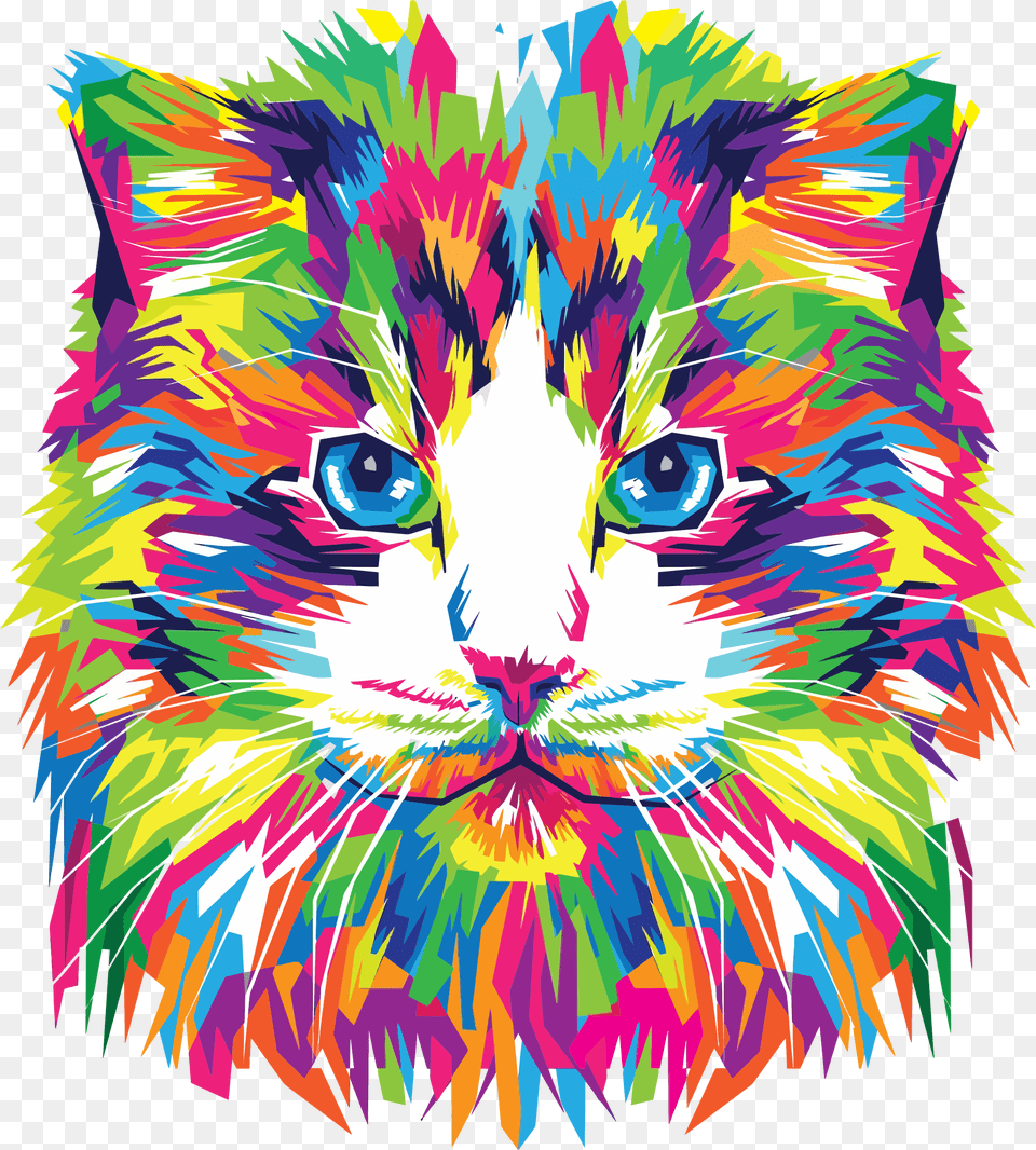 Big Colorful Cat Vector, Art, Graphics, Modern Art, Dye Png Image