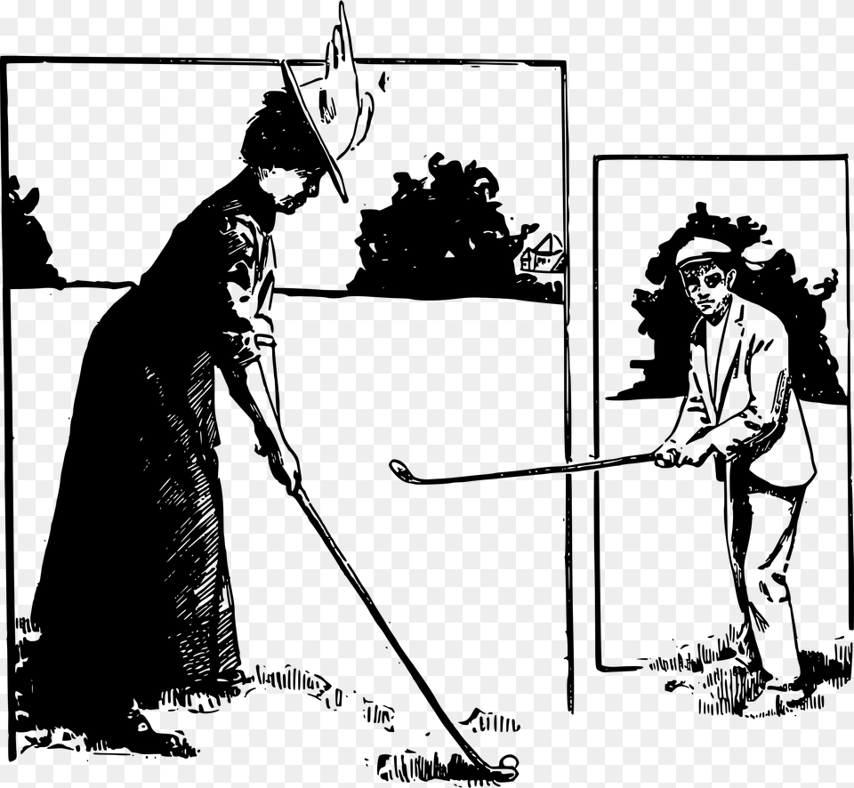 Big Golfing Couple Cartoon, Gray Png Image