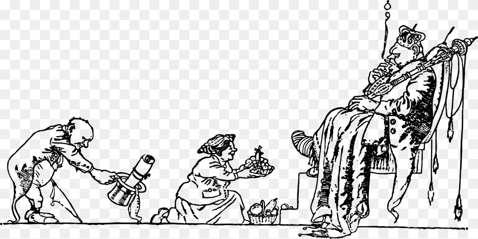Big King And Servants Cartoon, Gray Png Image