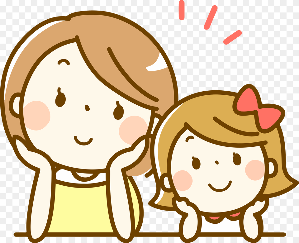 Big Image Mother And Daughter Cartoon, Face, Head, Person, Cream Png