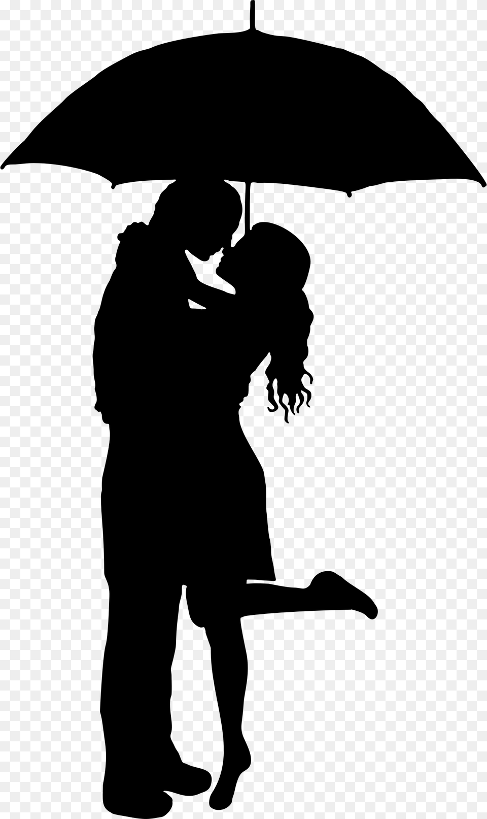 Big Image Umbrella Silhouette Couple Kiss, Gray Free Png Download