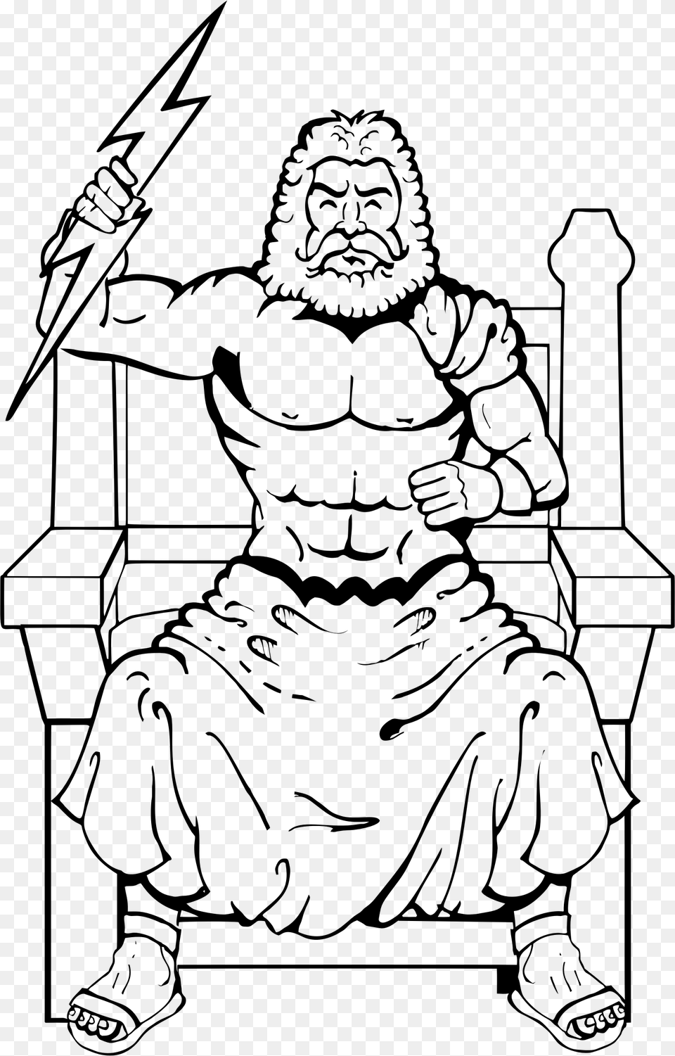 Big Zeus With Thunderbolt Drawing, Gray Png Image