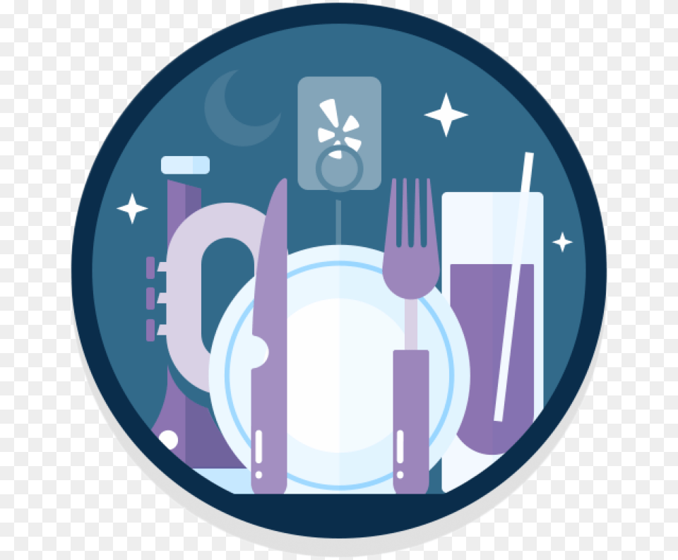 Big Night Yelp Badge Circle, Cutlery, Fork, Disk Png Image