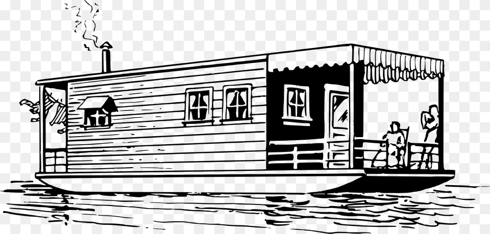 Big Outline Of House Boat, Gray Free Png