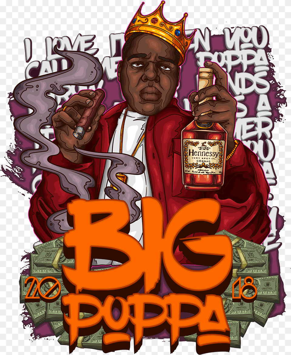 Big Poppa Ilration On Behance Biggie Smalls Transparent Poster, Advertisement, Adult, Face, Head Png Image