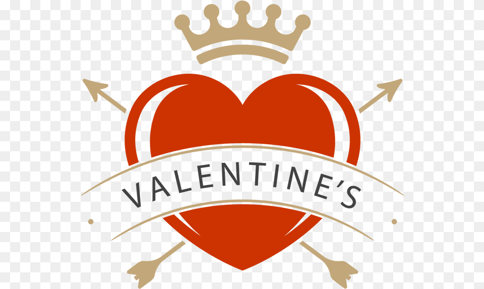 Big Red Heart And Crown With Words Valentine39s Symbol Valentines Crown, Logo, Badge, Emblem Free Png Download
