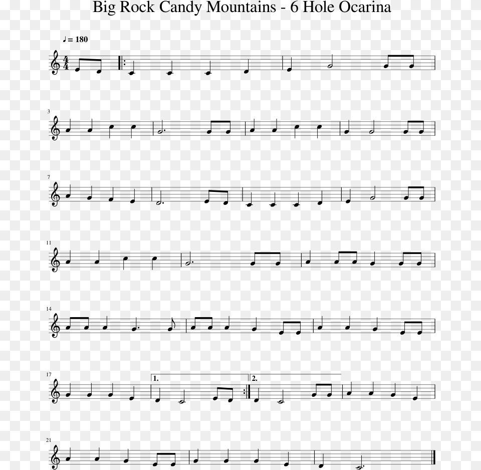 Big Rock Candy Mountains 6 Hole Ocarina Sheet Music Mockin Bird Hill, Gray Free Transparent Png