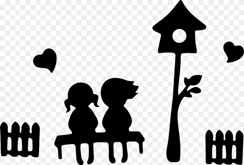 Big Silhouette Of A Boy And Girl Sitting, Gray Png