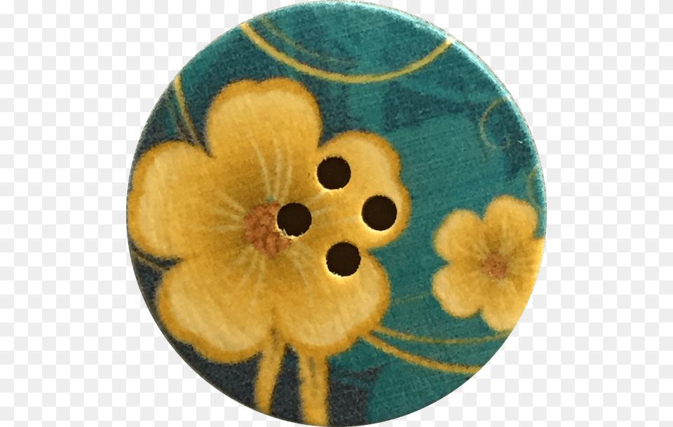 Big Yellow Flower On Turquoise Wood Button The Button Floral Design, Accessories, Home Decor, Pattern, Jewelry Free Png Download