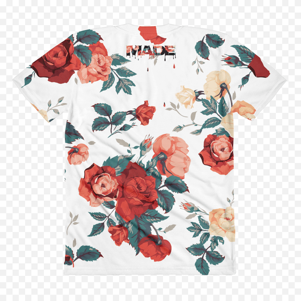 Biggie Floral Roses All Over Print Ladies Crew T Shirt Flower, T-shirt, Clothing, Pattern, Graphics Free Png