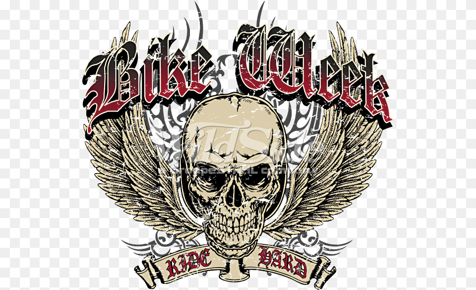 Bike Week Winged Skull Ride Hard Emblem Emblem, Symbol, Adult, Male, Man Free Transparent Png