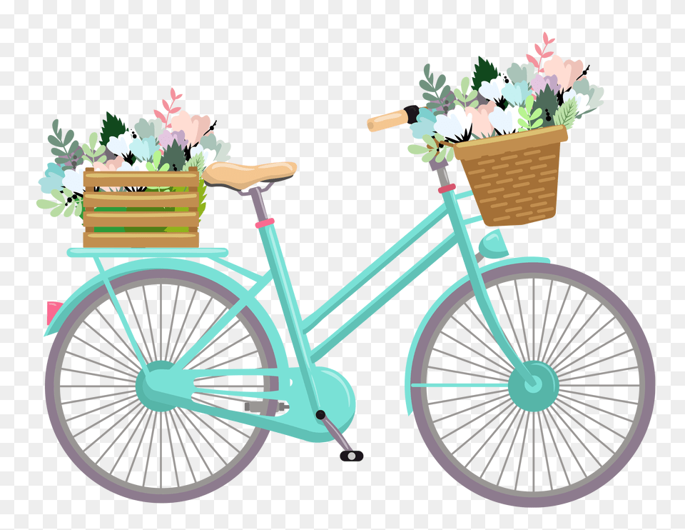 Bike With Flowers Clipart, Bicycle, Vehicle, Transportation, Wheel Free Transparent Png