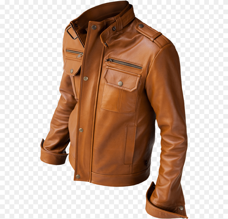 Biker Leather Jacket Transparent Image Leather Jackets Brown Colour, Clothing, Coat, Leather Jacket Free Png