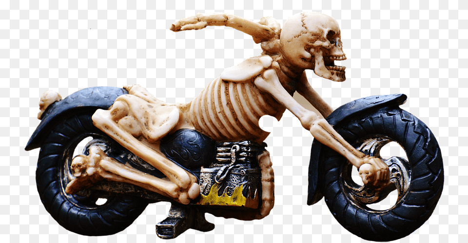 Biker Skeleton Creepy Weird Decoration Scary Skeleton Motorcycle Transparent, Machine, Wheel, Alien, Figurine Png