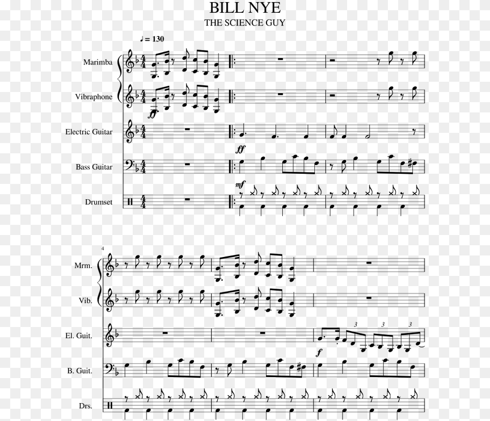 Bill Nye Sheet Music For Percussion Guitar Bass Download, Gray Free Transparent Png