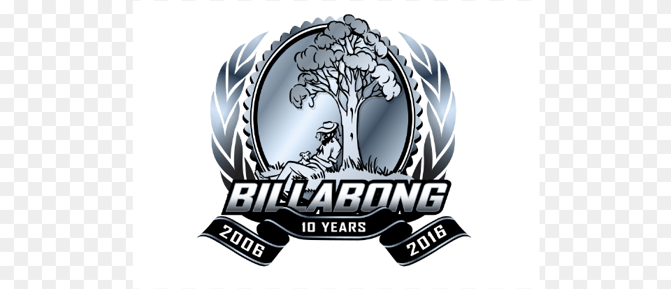 Billabong Treeman 10 Year Caravan Sticker Billabong Custom Caravans, Logo, Emblem, Symbol, Person Free Transparent Png