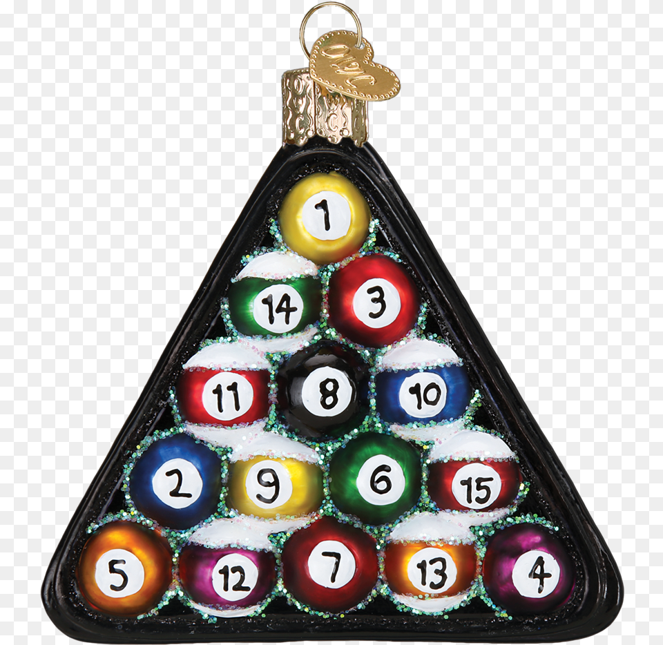 Billiard Ball Ornament By Old World Christmas Billiard Christmas Ornament, Triangle, Accessories, Text Free Png Download