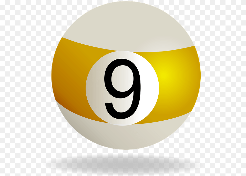Billiard Ball Striped Yellow Billiard Ball 9 Yellow Yellow Pool Table Ball, Sphere, Text, Symbol, Number Free Transparent Png