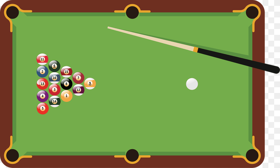Billiard Table With Pool Balls And Cue Clipart, Furniture, Indoors, Billiard Room, Pool Table Free Png Download