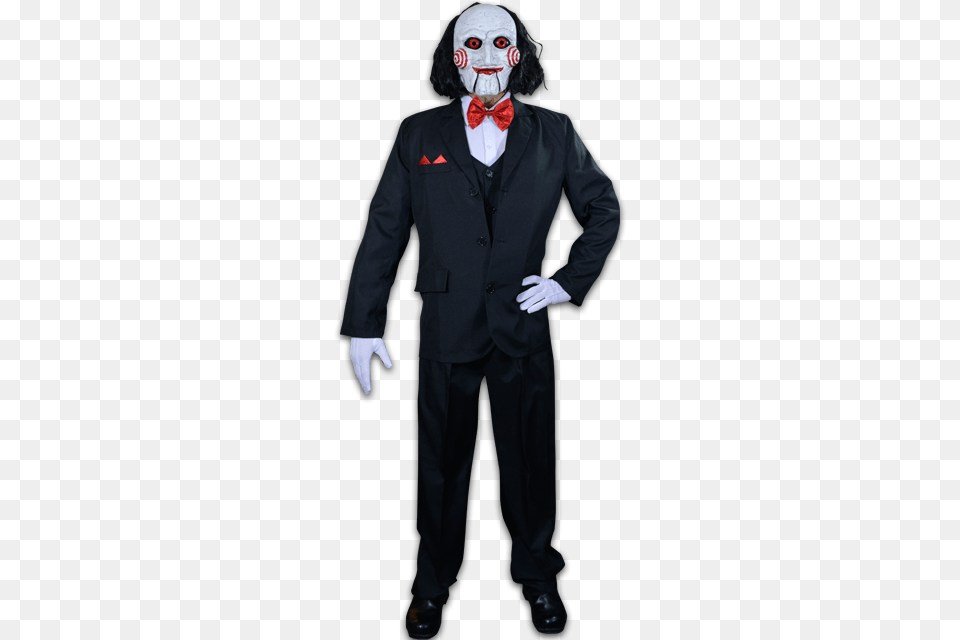 Billy Puppet Adult Costume Adult Saw Movie Billy The Puppet Costume, Person, Formal Wear, Male, Man Free Png Download
