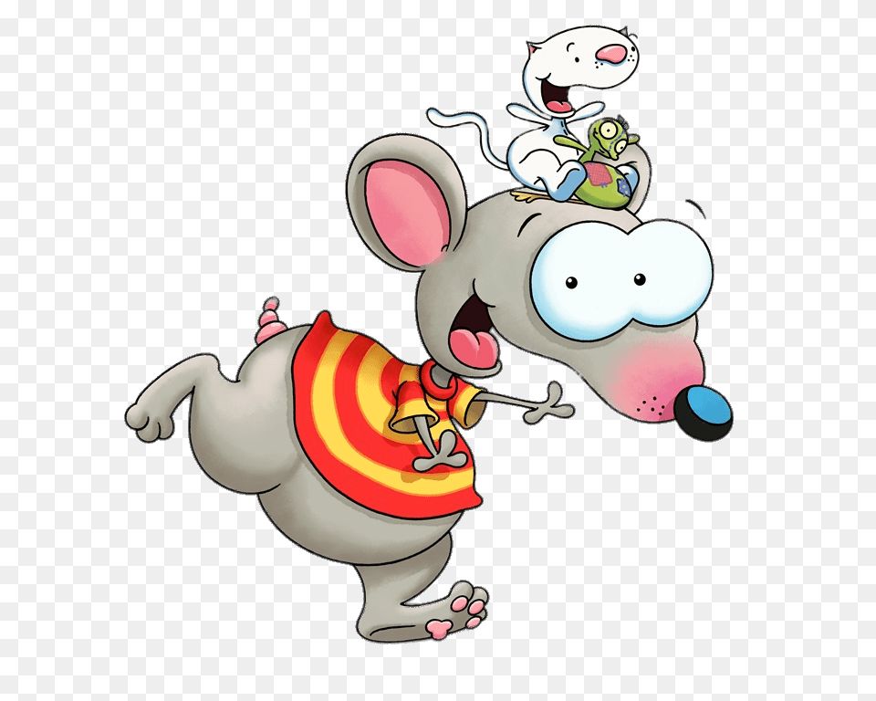 Binoo And Patch On Toopys Head, Cartoon, Animal, Bear, Mammal Png Image