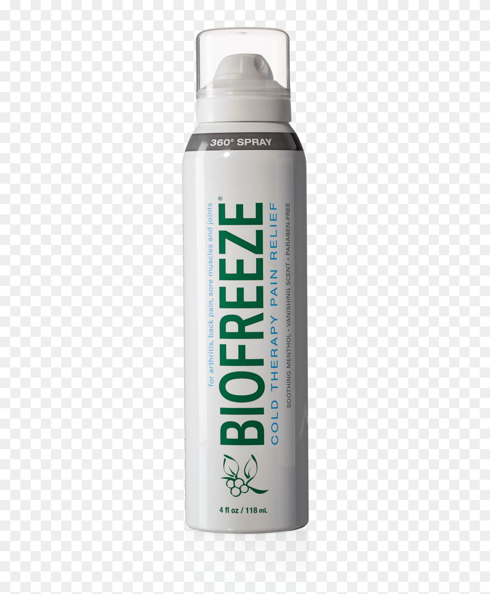Biofreeze Pain Reliever 360 Continuous Spray 4 Ounce Water Bottle, Tin, Can, Spray Can, Shaker Free Png
