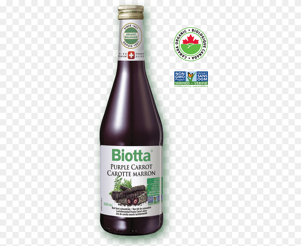 Biotta Organic Purple Carrot Juice Canada Organic, Alcohol, Beer, Beverage, Bottle Png Image