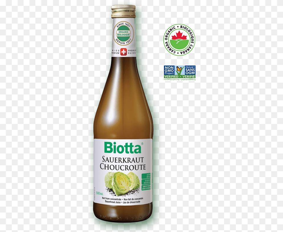 Biotta Organic Sauerkraut Juice Glass Bottle, Alcohol, Beer, Beer Bottle, Beverage Png Image