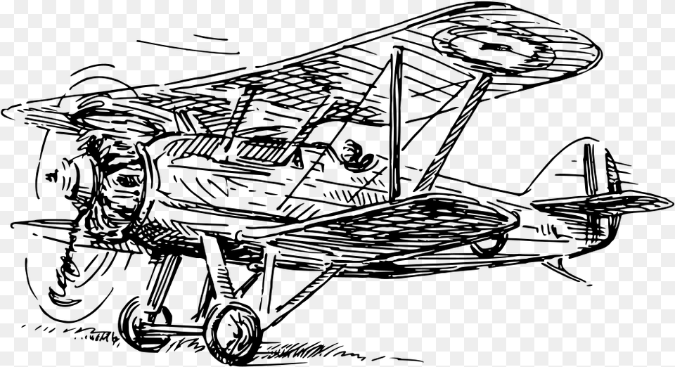 Biplane Biplane Drawing Transparent, Gray Free Png