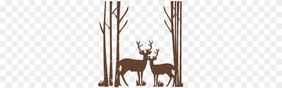 Birch Trees With Deer Scrapbook Cute Clipart, Animal, Mammal, Wildlife, Elk Png Image