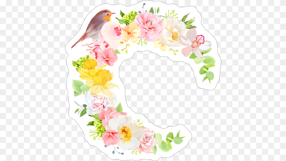 Bird And Flowers Daffodil Sticker Flower Design Sticker, Art, Floral Design, Graphics, Pattern Free Png