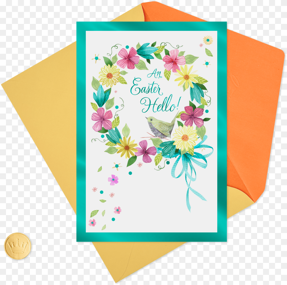 Bird And Spring Floral Wreath Easter Card Greeting Card, Envelope, Greeting Card, Mail, Animal Png Image