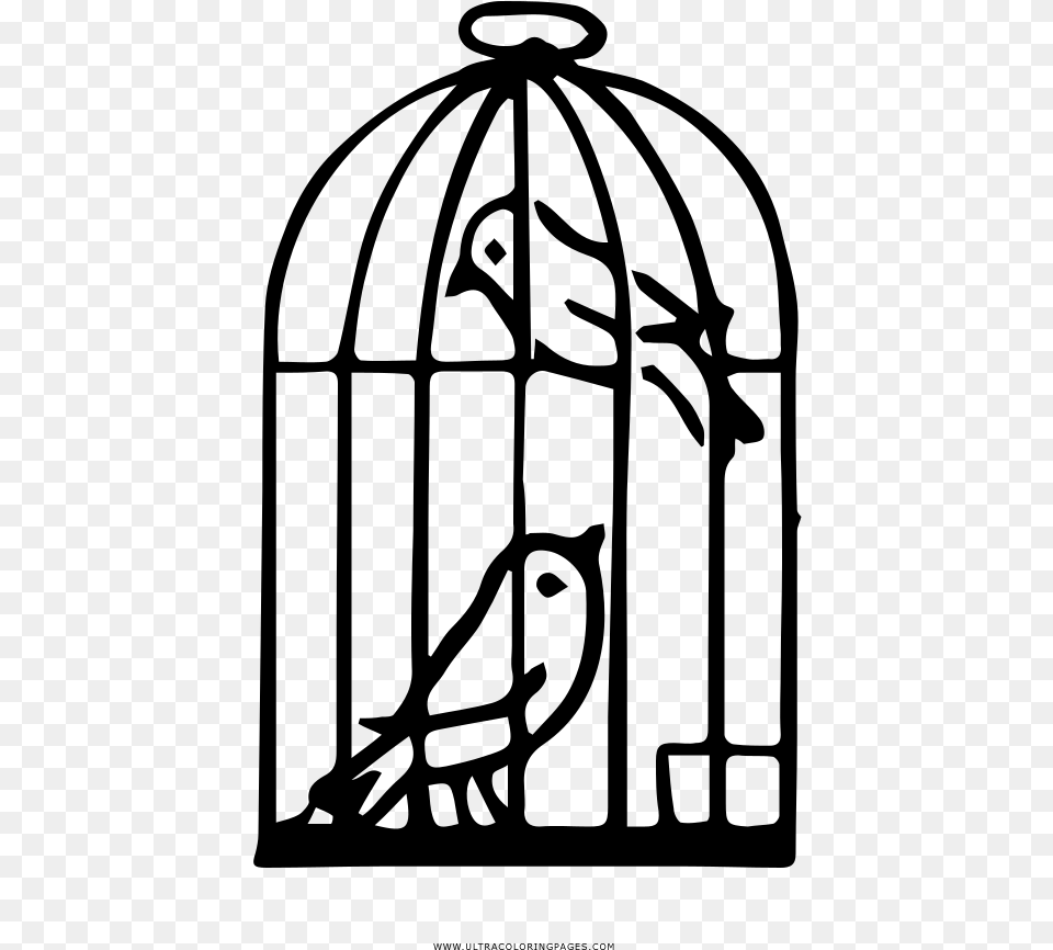 Bird Cage Coloring Page, Gray Png