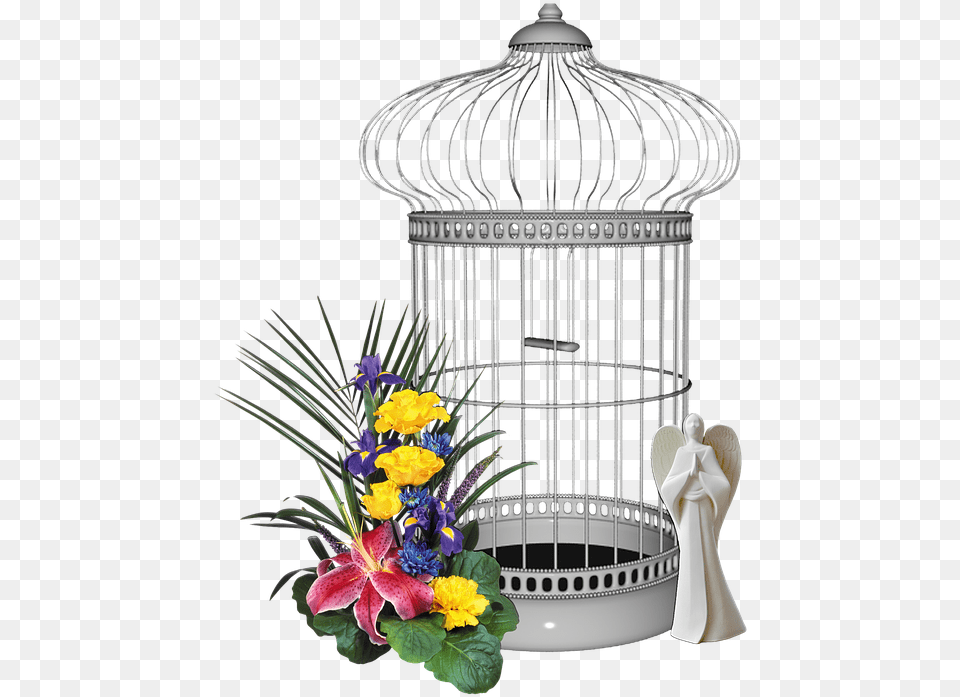 Bird Cage Yellow Flower Flower Yellow Decoration Flower, Flower Arrangement, Flower Bouquet, Plant, Art Png Image