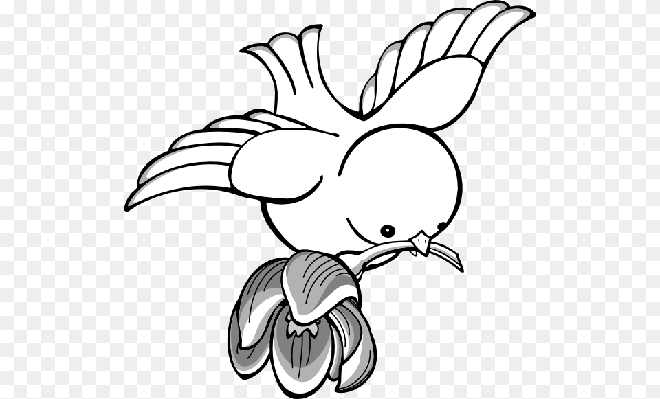 Bird Clipart Bird Flying With Flower Clip Art, Stencil, Animal, Beak, Drawing Free Transparent Png