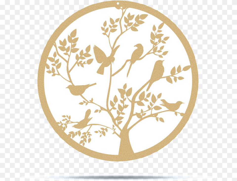 Bird Family Circle Metal Art In Pure Goldclass Metal, Graphics, Floral Design, Pattern, Animal Free Png