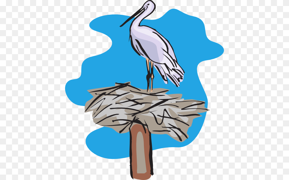 Bird Standing On Nest Clip Art For Web, Animal, Stork, Waterfowl, Crane Bird Png Image