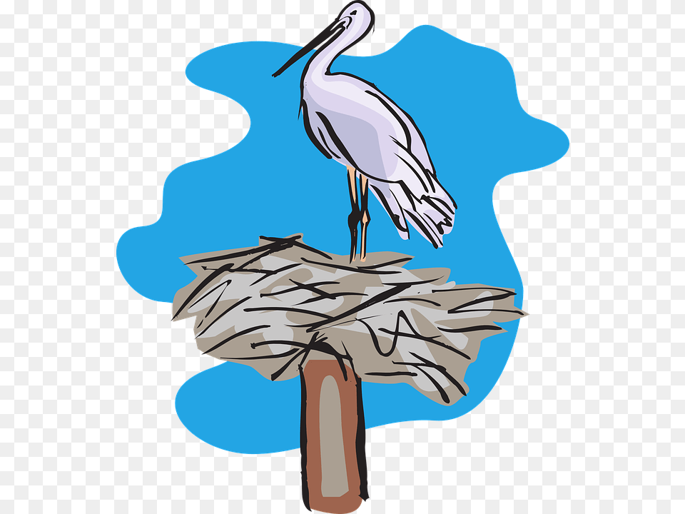 Bird Standing On Nest Svg Clip Arts Stork Nest Clipart, Animal, Waterfowl, Crane Bird, Person Free Png Download