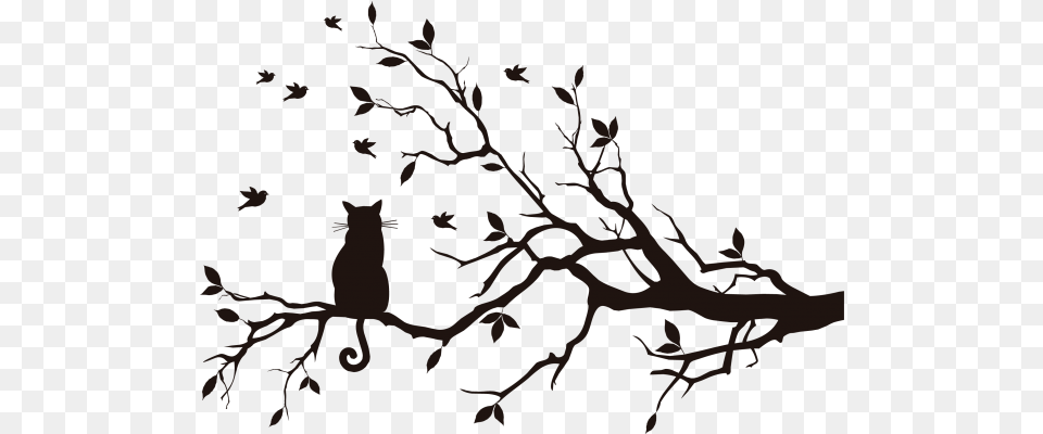 Bird Tree Branch Silhouette, Pattern, Art Png