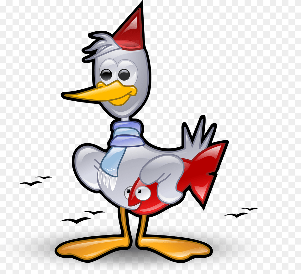 Bird Wearing A Scarf Carrying A Fish Clipart, Animal, Beak, Waterfowl Free Transparent Png